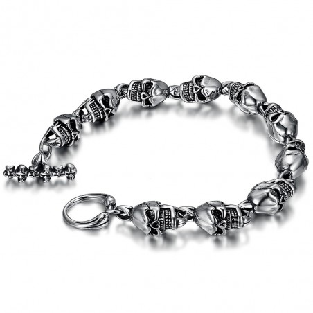 Bracelet homme Biker Tête de Mort Skull 29cm  IM#24221