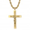 Anhänger Kreuz mit Christus Stahl Gold Kette Kaffeebohne IM#24227