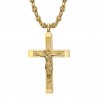 Pendentif croix avec Christ Acier Or Chaîne grain de café  IM#24227