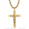 Anhänger Kreuz mit Christus Stahl Gold Kette Kaffeebohne IM#24228