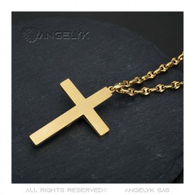 Cross with Christ Pendant Gold Steel Coffee Bean Chain IM#24230