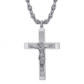 Anhänger Kreuz mit Christus Stahl Silber Kette Kaffeebohne IM#24233