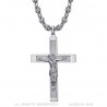 Anhänger Kreuz mit Christus Stahl Silber Kette Kaffeebohne IM#24234