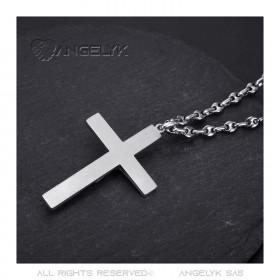 Pendentif croix avec Christ Acier Argent Chaîne grain de café  IM#24236