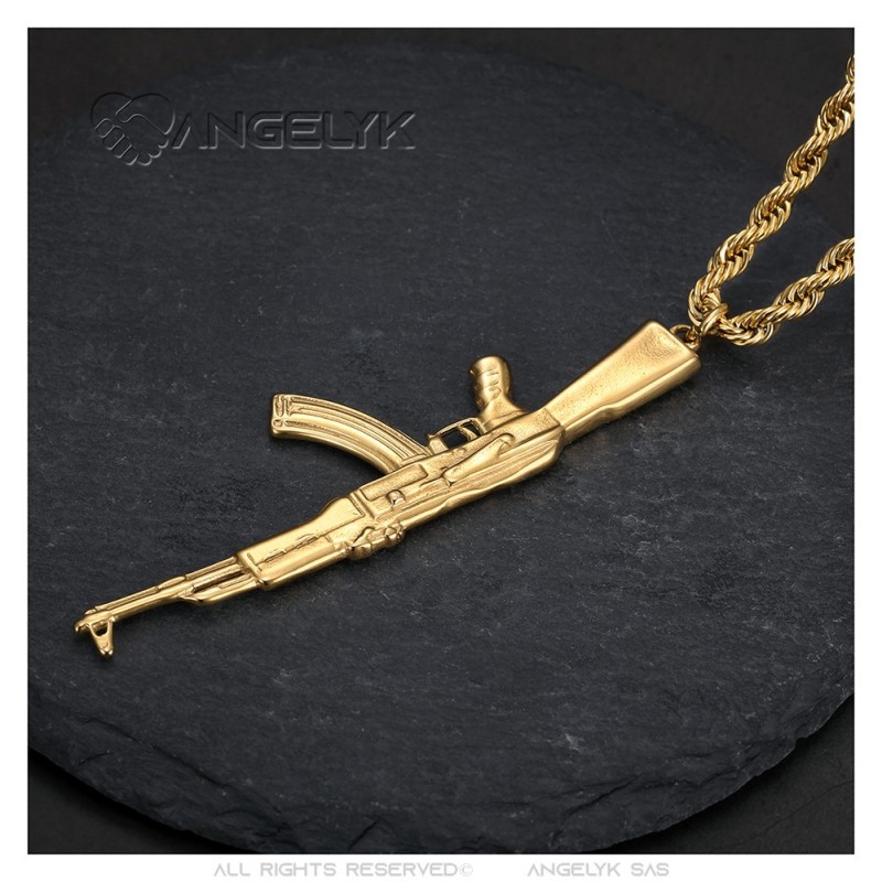 Pre-owned Handmade Big Real Solid 14k Yellow Gold Ak-47 Gun Pendant 3.50  Inch Wide | ModeSens