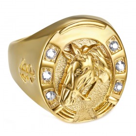 Anello a ferro di cavallo con diamante Camargue Traveller Acciaio Oro   IM#24251