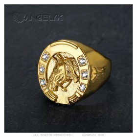 Anello a ferro di cavallo con diamante Camargue Traveller Acciaio Oro   IM#24253