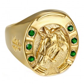 Ring Hufeisen Smaragd grün Camargue Voyageur Stahl Gold IM#24258