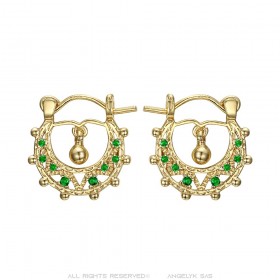 Creoles Savoyard Baby 15mm Verde Esmeralda Oro  IM#24284