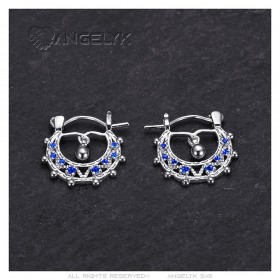 Savoyardes Bébé 15mm Créoles Bleu Saphir Argent  IM#24291