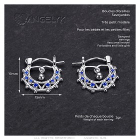 Savoyardes Bébé 15mm Créoles Bleu Saphir Argent  IM#24292