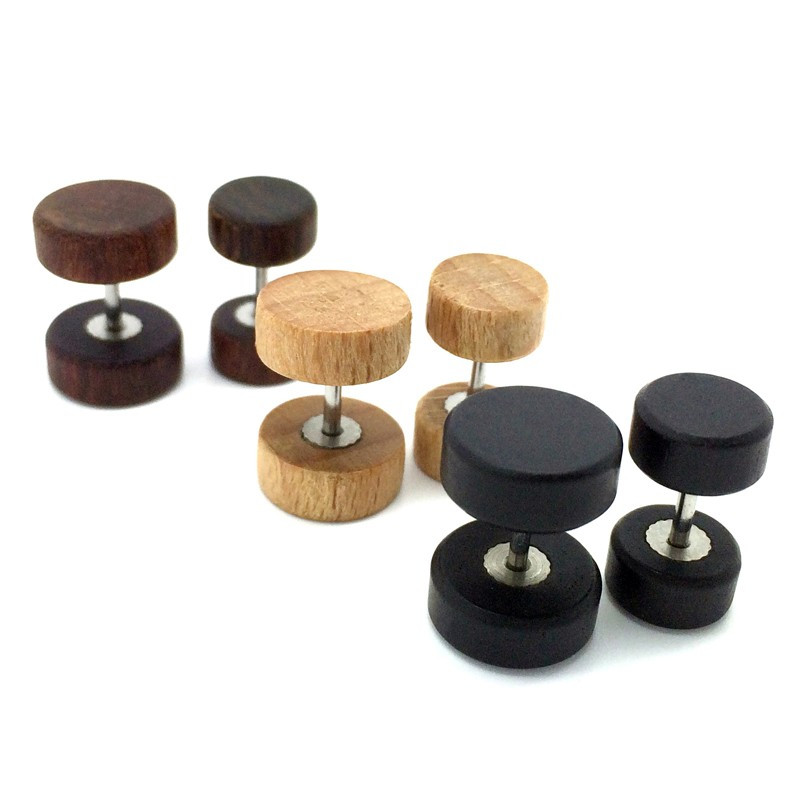 Boucle d'Oreille Faux Piercing Plug Bois Métal Acier bobijoo