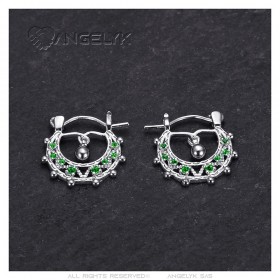 Savoyardes Bébé 15mm Créoles Vert Emeraude Argent  IM#24303