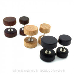PIP0016 BOBIJOO Jewelry Earring Fake Piercing Plug Wood Metal Steel