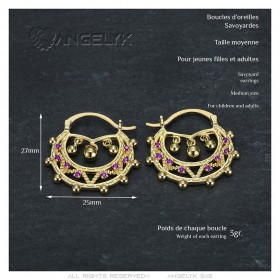 Savoyardes Child Adult 25mm Creoles Pink Sapphire Gold IM#24316