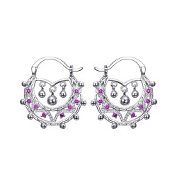 Savoyardes Bambino Adulto 25mm Creoles Rosa Zaffiro Argento IM#24319