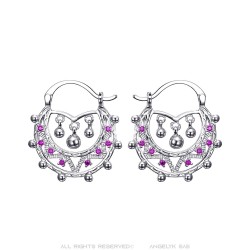 Savoyardes Bambino Adulto 25mm Creoli Rosa Zaffiro Argento IM#24320