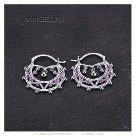 Savoyardes Bambino Adulto 25mm Creoles Rosa Zaffiro Argento IM#24321