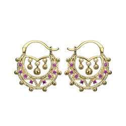 Savoyard Women Adult 35mm Creoles Pink Sapphire Gold IM#24325