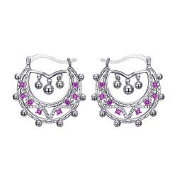 Savoyard Women Adult 35mm Creoles Pink Sapphire Silver IM#24331