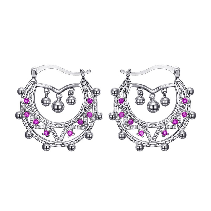 Savoyard Women Adult 35mm Creoles Pink Sapphire Silver IM#24331