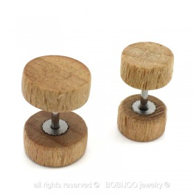 Boucle d'Oreille Faux Piercing Plug Bois Métal Acier bobijoo