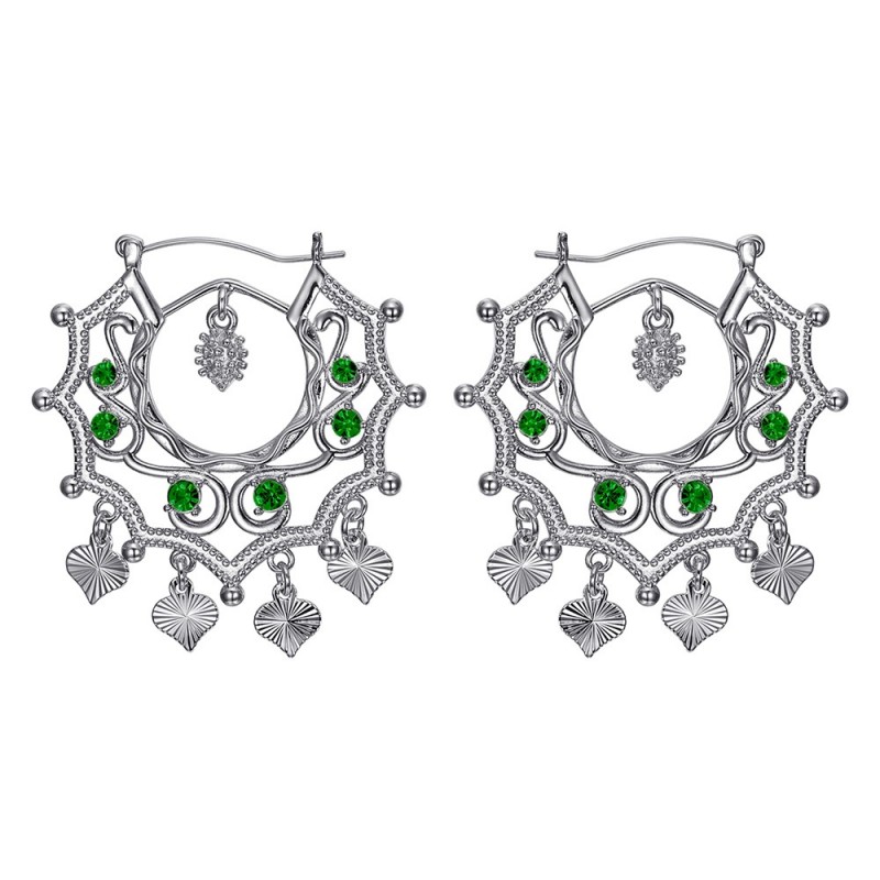 Boucles d'oreilles Savoyardes Santana Niglo Gitane Argent Emeraude  IM#24361