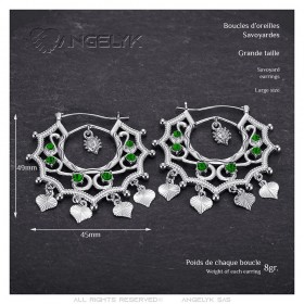 Boucles d'oreilles Savoyardes Santana Niglo Gitane Argent Emeraude  IM#24364