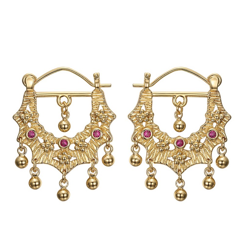 Pendientes Savoyardes Modelo Perla Zafiro Rosa Oro IM#24367