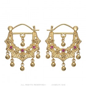 Pendientes Savoyardes Modelo Perla Zafiro Rosa Oro IM#24368