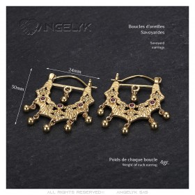 Boucles d'oreilles Savoyardes Modèle Perla Rose Saphir Or  IM#24370