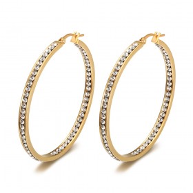 Earrings Creole zirconium Steel 50mm Gold IM#24379