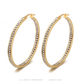 Earrings Creole zirconium Steel 50mm Gold IM#24380