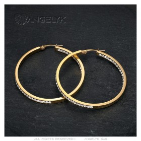 Earrings Creole zirconium Steel 50mm Gold IM#24381