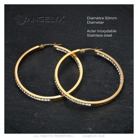 Earrings Creole zirconium Steel 50mm Gold IM#24382