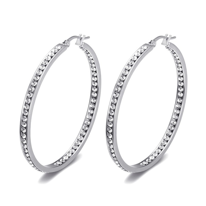 Boucles d'oreilles Créoles zirconium Acier 50mm Argent  IM#24385