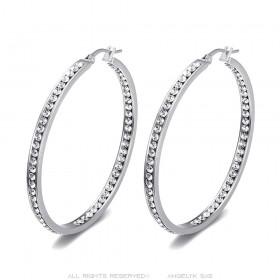 Boucles d'oreilles Créoles zirconium Acier 50mm Argent  IM#24386