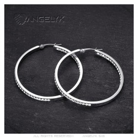 Boucles d'oreilles Créoles zirconium Acier 50mm Argent  IM#24387