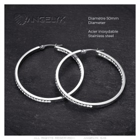 Boucles d'oreilles Créoles zirconium Acier 50mm Argent  IM#24388