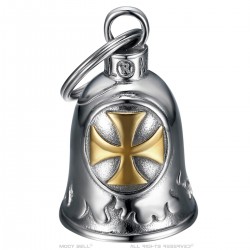 Clochette moto Mocy Bell Croix Templier Acier inoxydable Argent Or  IM#24406