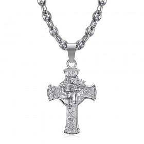 Ciondolo testa di Cristo in croce 40 mm acciaio Argento Chicco di caffè IM#24468