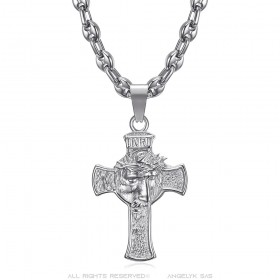 Ciondolo Testa di Cristo in croce 40 mm acciaio Argento Chicco di caffè IM#24469