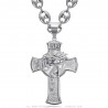 Grand pendentif tête du Christ sur croix 75mm acier Argent Grain de café  IM#24483