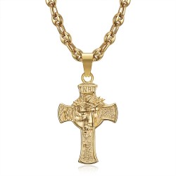 Colgante Cristo cabeza en cruz 40mm acero Oro Grano de café IM#24489