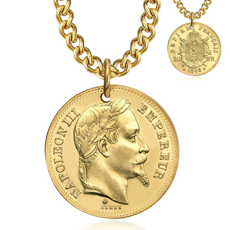 Pendentif Napoléon III 20 Francs Acier inoxydable Or  IM#24519