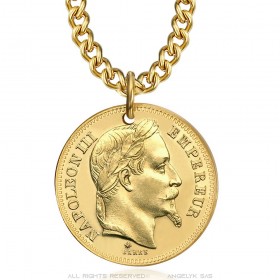 Pendentif Napoléon III 20 Francs Acier inoxydable Or  IM#24520