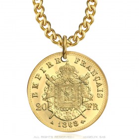 Pendentif Napoléon III 20 Francs Acier inoxydable Or  IM#24521