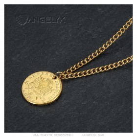 Ciondolo Napoleone III 20 Franchi Acciaio Inossidabile Oro IM#24523