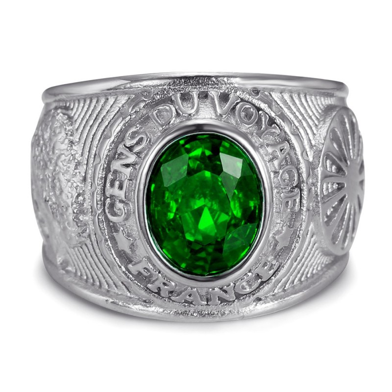 Anillo universitario Gens du voyage France Niglo Green Silver IM#24585