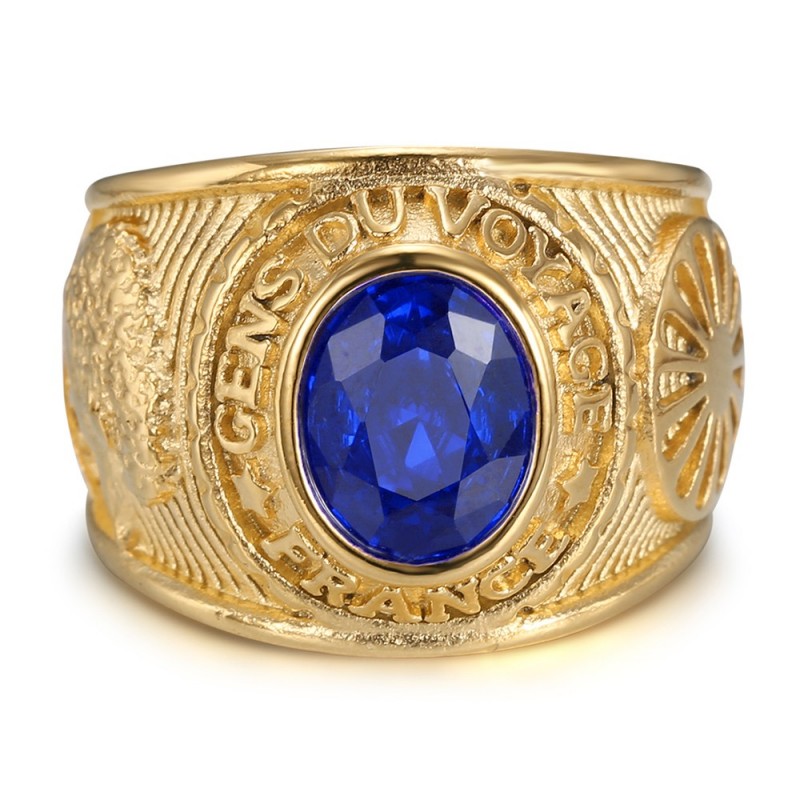 Bague universitaire Gens du voyage France Niglo Bleu Or  IM#24591